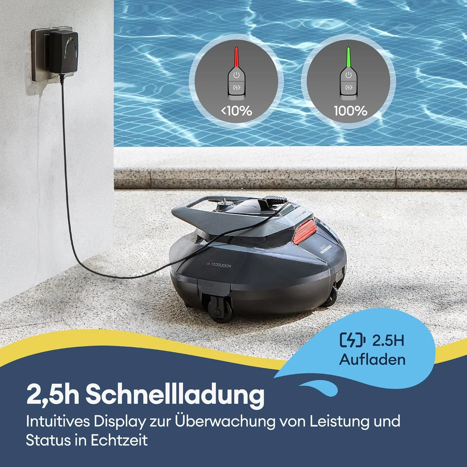 Robotic Pool Cleaner with Dual Motors, 90-Minute Runtime & 80 m² Range