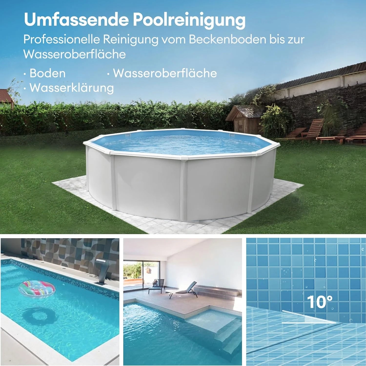Robotic Pool Cleaner with Dual Motors, 90-Minute Runtime & 80 m² Range