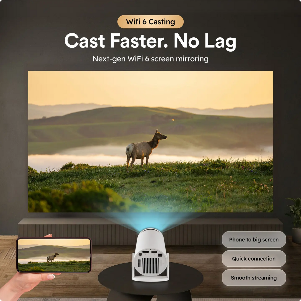 Smart Mini Projector with 1080P, 700 ANSI, WiFi 6