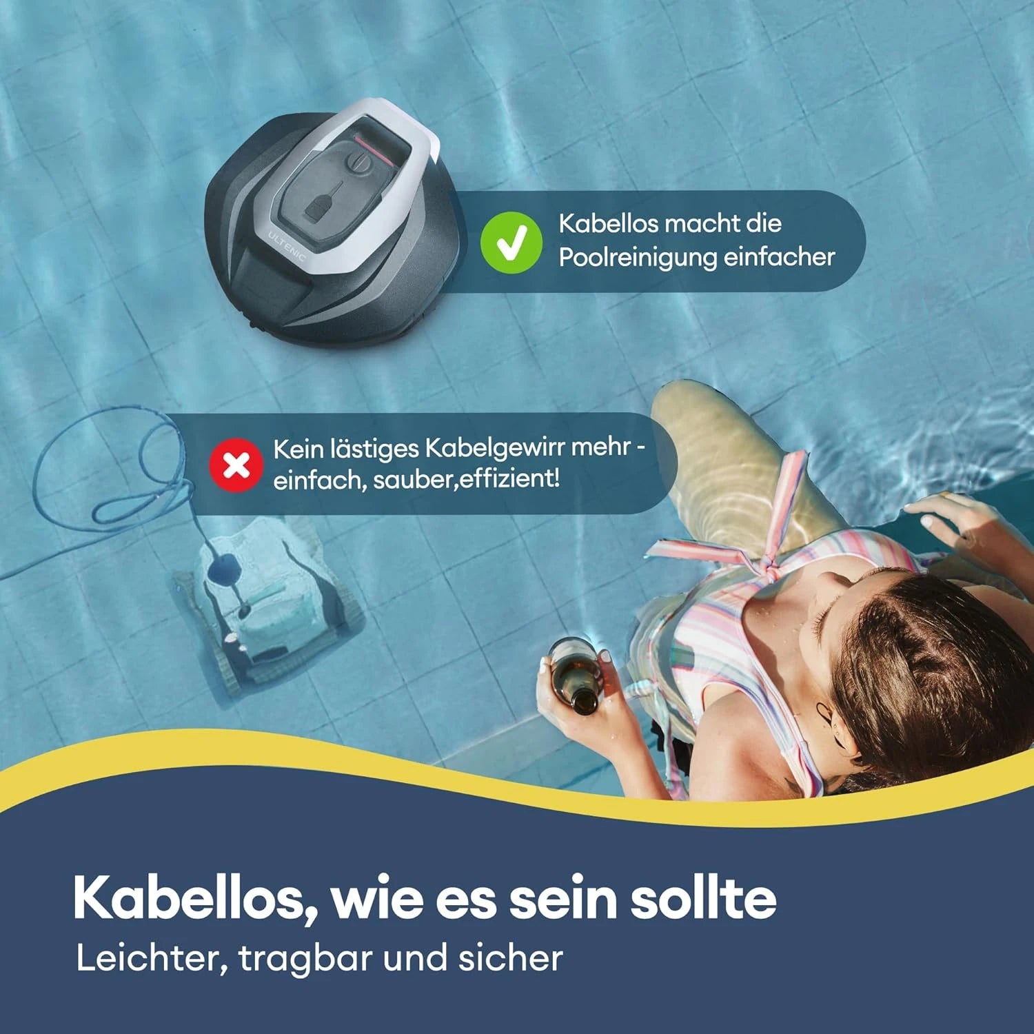 Robotic Pool Cleaner with Dual Motors, 90-Minute Runtime & 80 m² Range