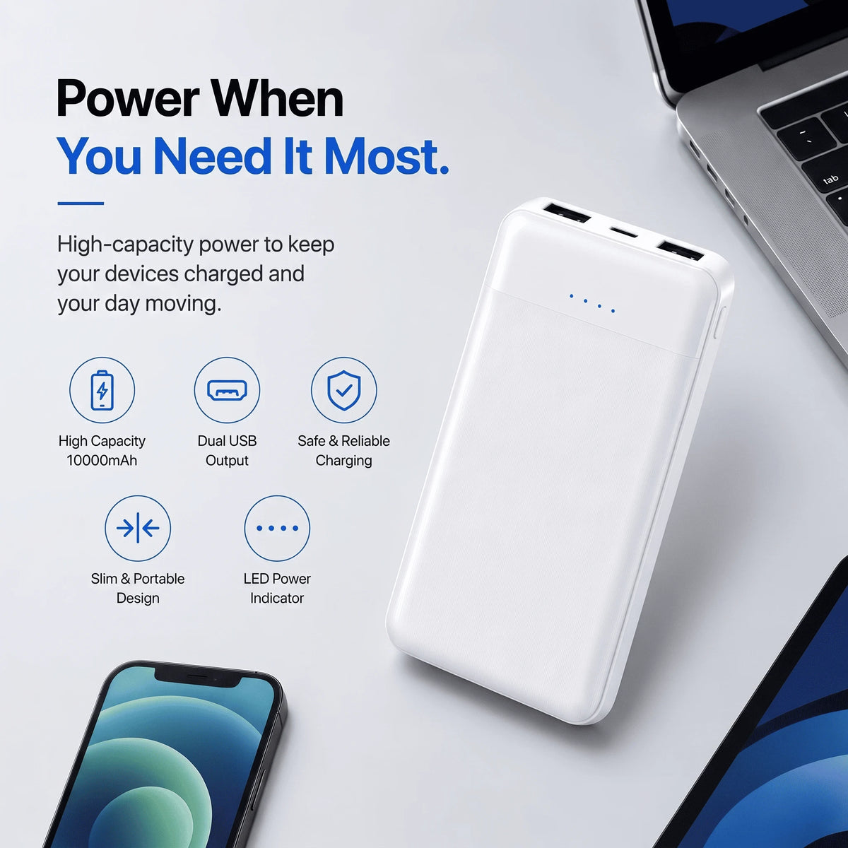 10000mAh Dual Port Portable USB Power Bank