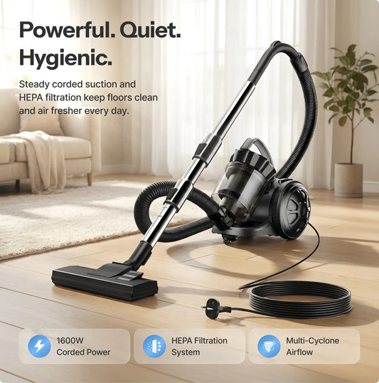 Bagless Canister Vacuum with HEPA Filter, 2.2 L