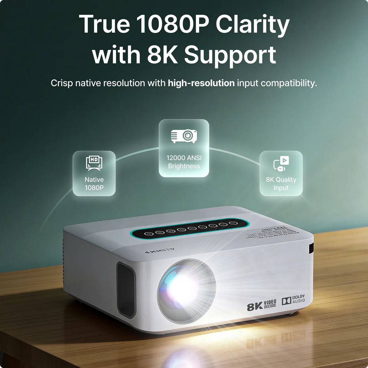 4K & 8K Support Projector with 5G WiFi, Bluetooth, 8.000+ Apps & Dolby Sound