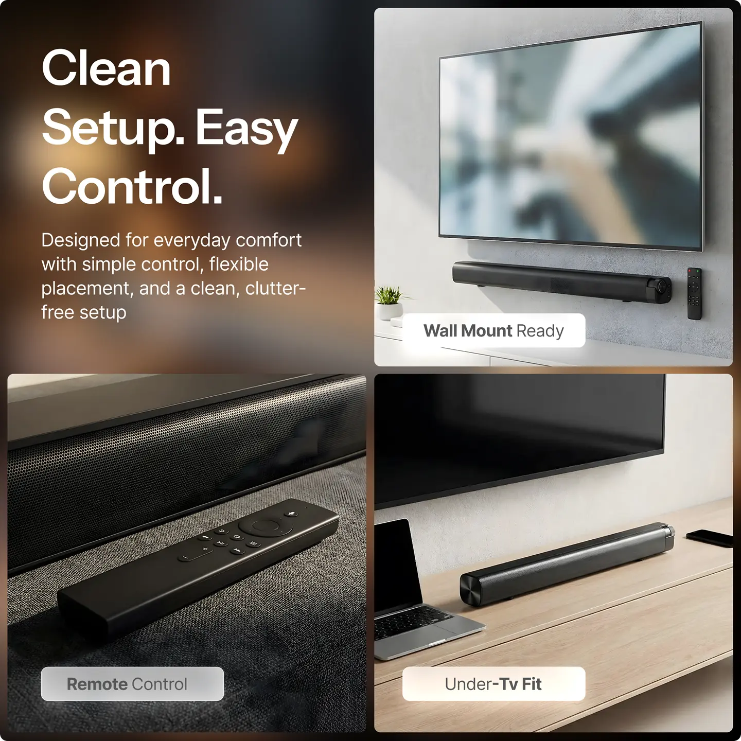 Soundbar Pro S2 for TV, PC, Laptop & Home Cinema with Bluetooth 5.0 streaming & Subwoofer-Surround-Sound