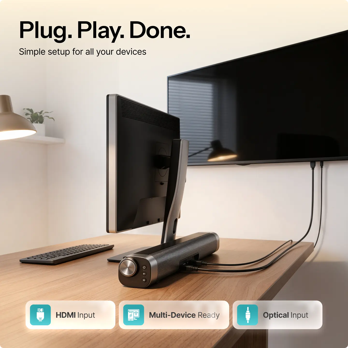 Soundbar Pro S2 for TV, PC, Laptop & Home Cinema with Bluetooth 5.0 streaming & Subwoofer-Surround-Sound