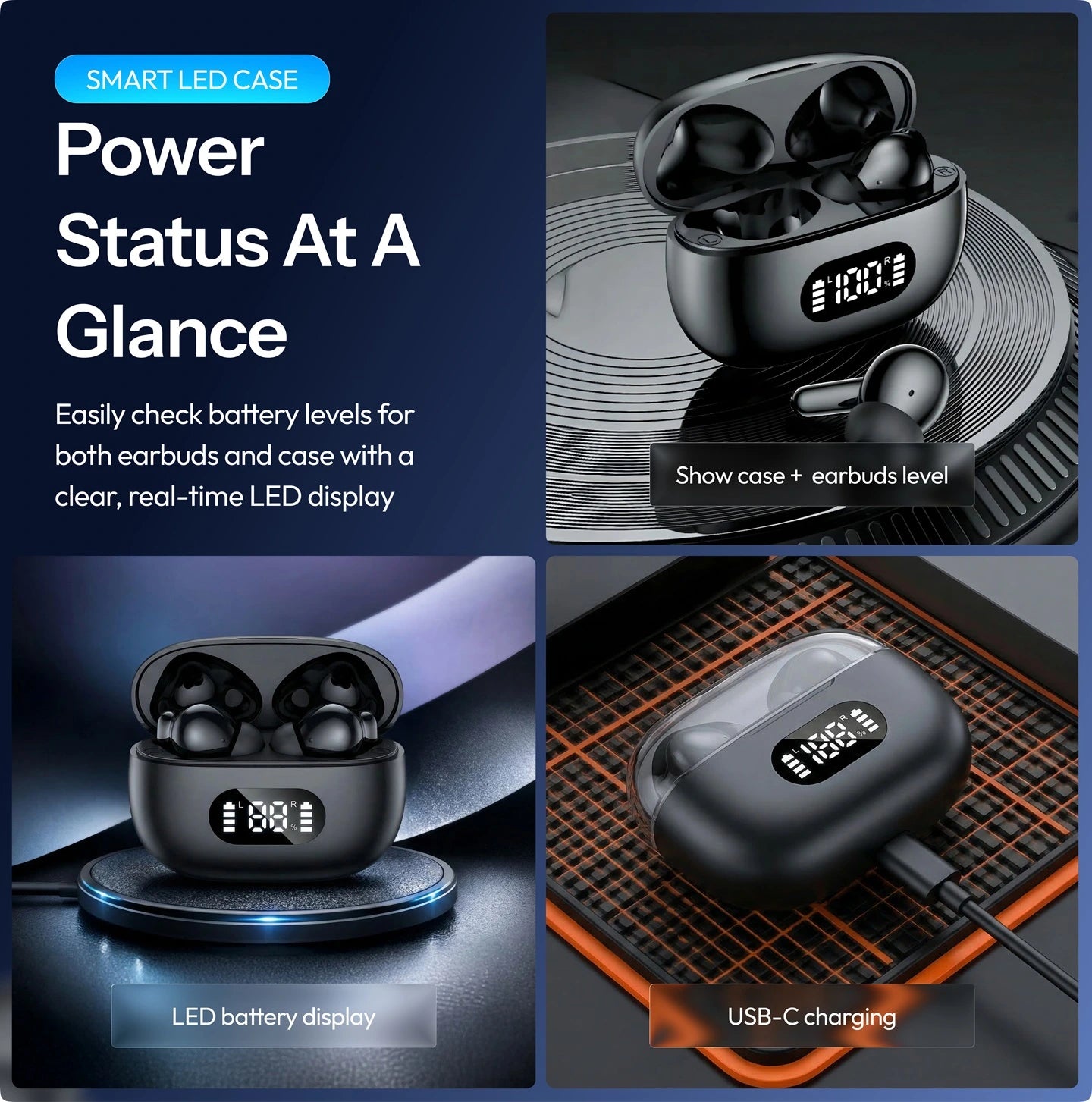 True Wireless In-Ear-Kopfhörer, Bluetooth 5.3, 55 Stunden Akkulaufzeit