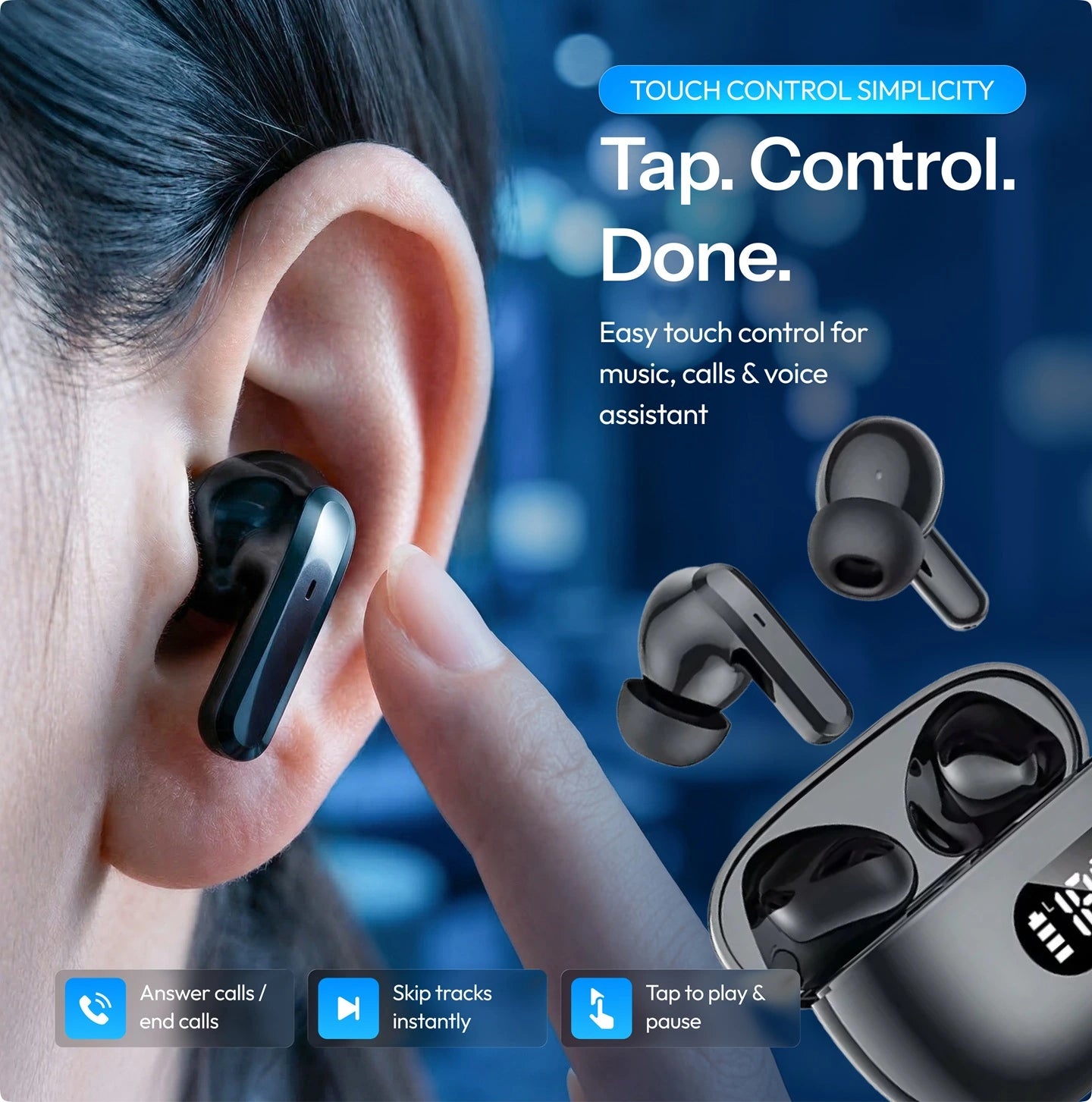 True Wireless In-Ear-Kopfhörer, Bluetooth 5.3, 55 Stunden Akkulaufzeit