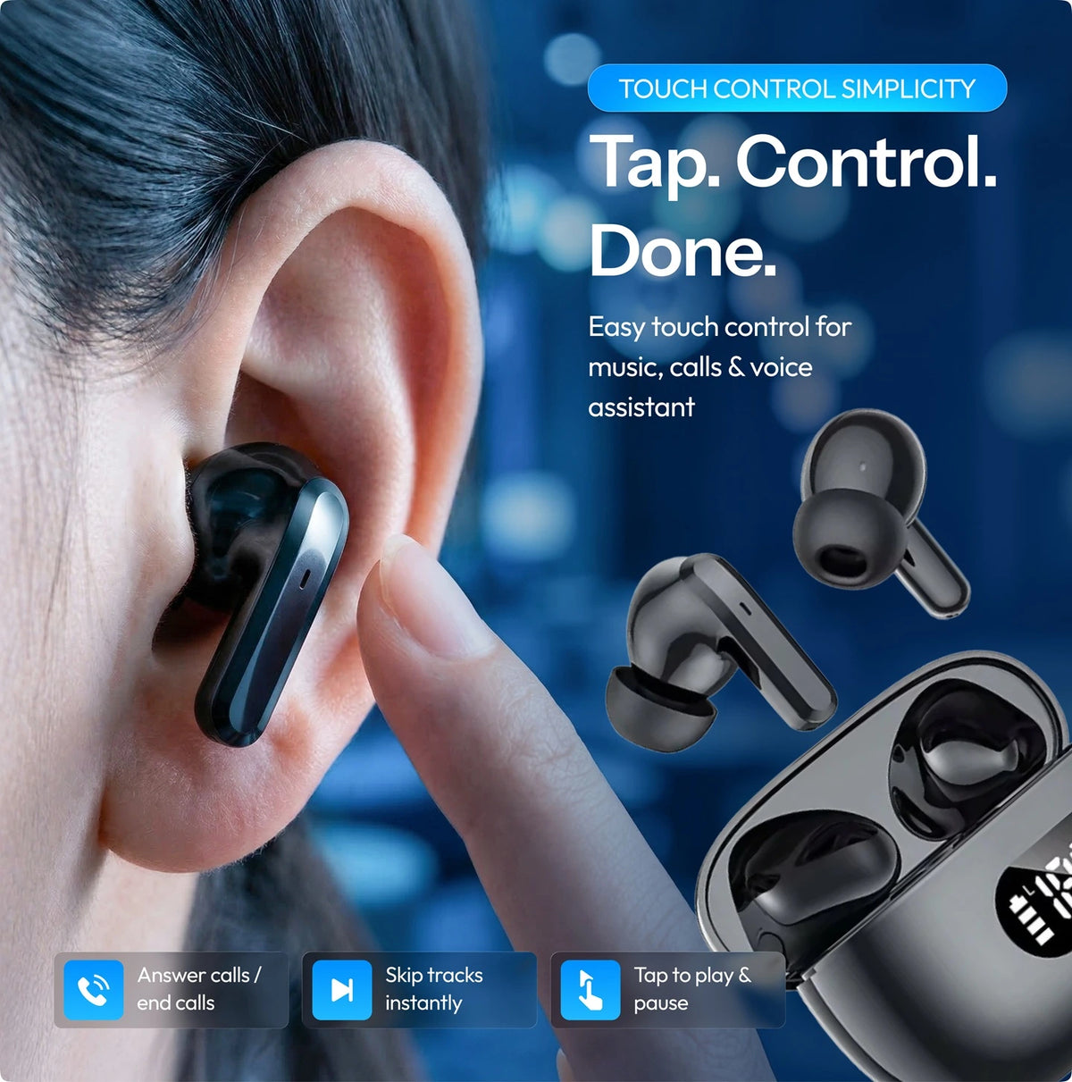 True Wireless In-Ear Earbuds, Bluetooth 5.3, 55 Hour Battery