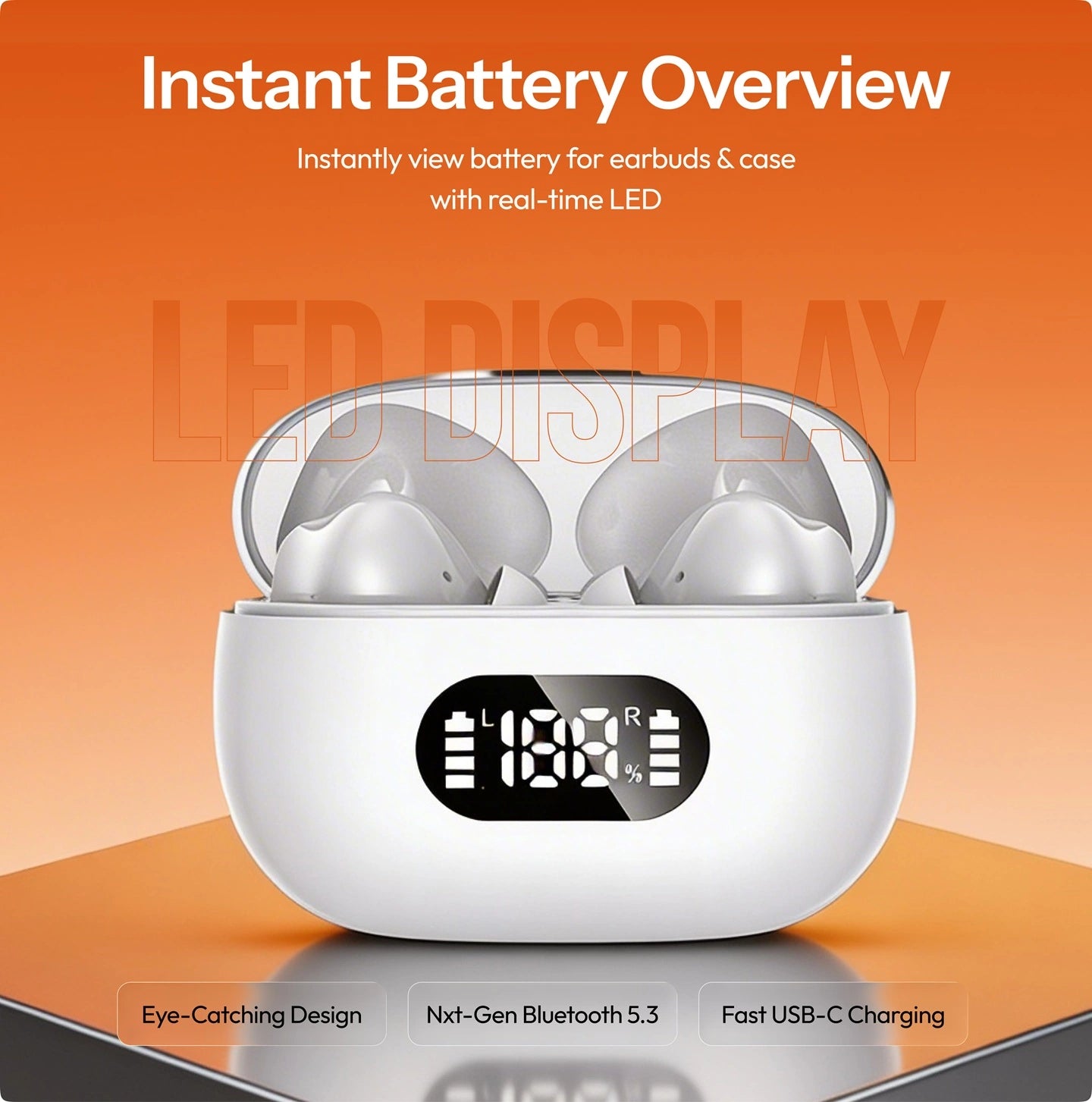 True Wireless In-Ear-Kopfhörer, Bluetooth 5.3, 55 Stunden Akkulaufzeit
