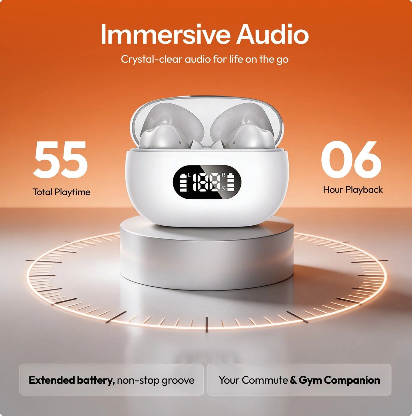 True Wireless In-Ear-Kopfhörer, Bluetooth 5.3, 55 Stunden Akkulaufzeit