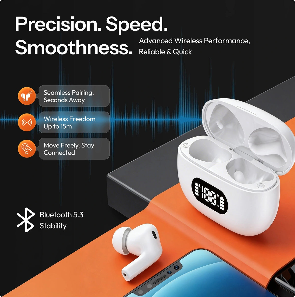 True Wireless In-Ear Earbuds, Bluetooth 5.3, 55 Hour Battery