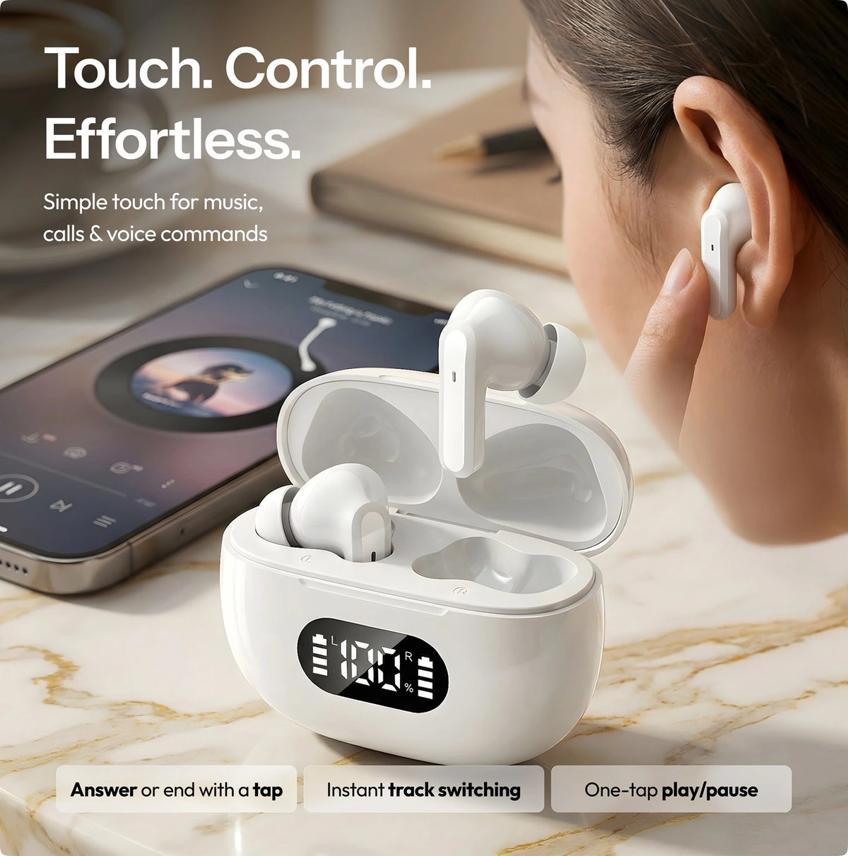 True Wireless In-Ear Earbuds, Bluetooth 5.3, 55 Hour Battery